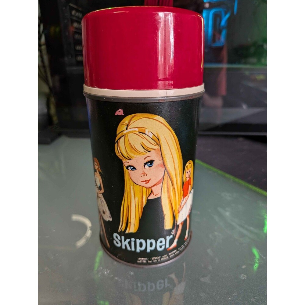Vintage 1965 Mattel Barbie Skipper Metal Thermos Lunchbox Bottle with Red Cup Li